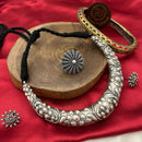 FS Collection Oxidised Plated Pota Stone Necklace Set