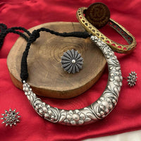 FS Collection Oxidised Plated Pota Stone Necklace Set