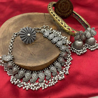 FS Collection Oxidised Plated Pearls Necklace Set