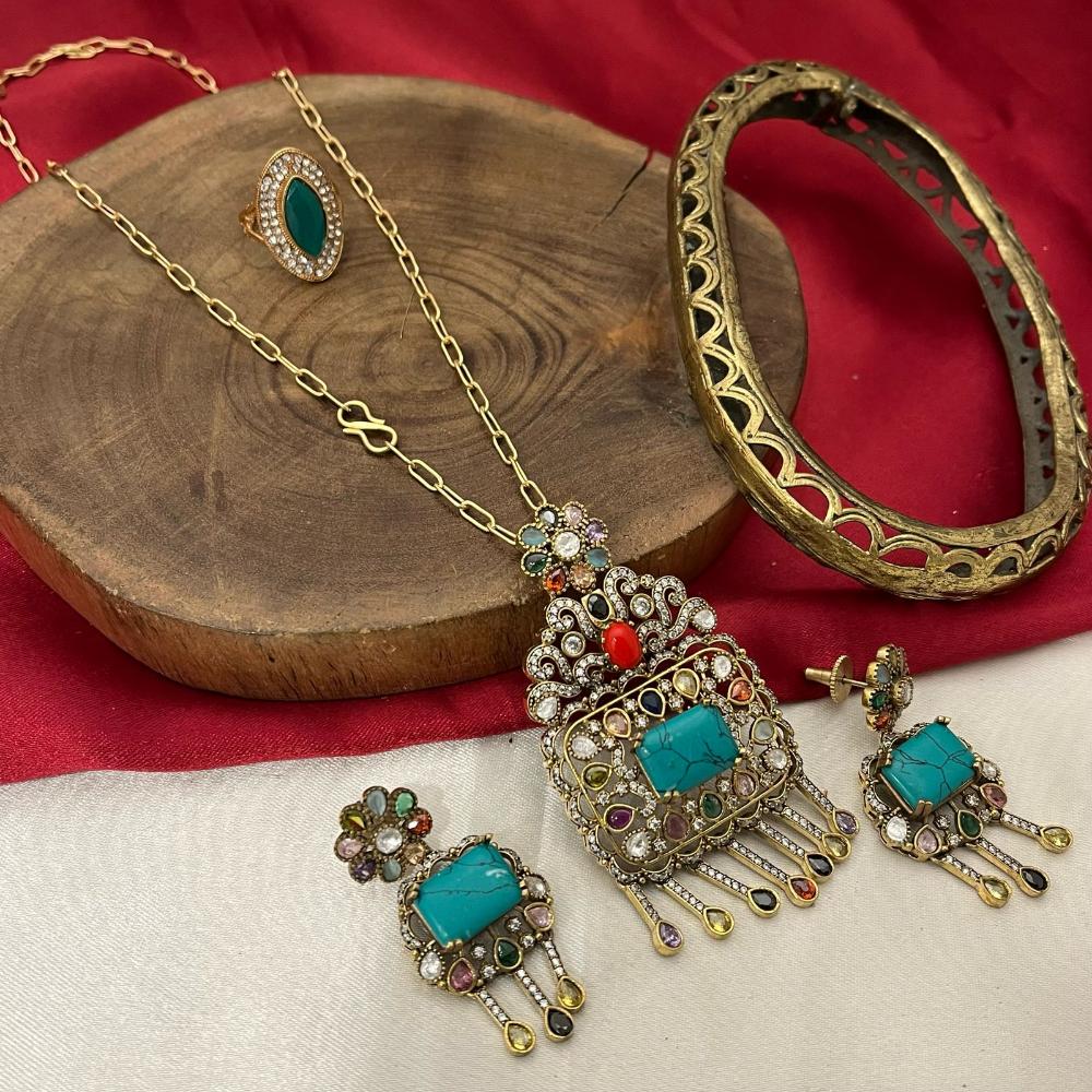FS Collection Pota Stone Long Necklace Set