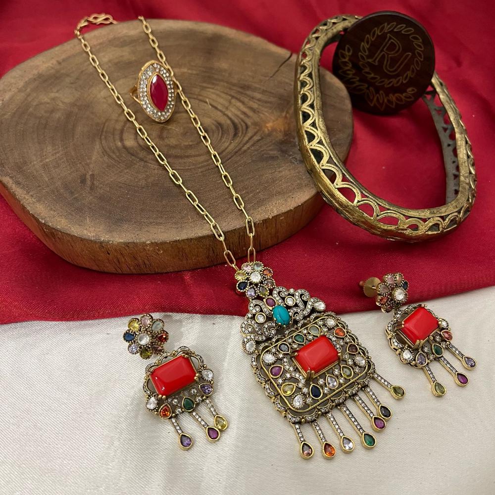 FS Collection Pota Stone Long Necklace Set