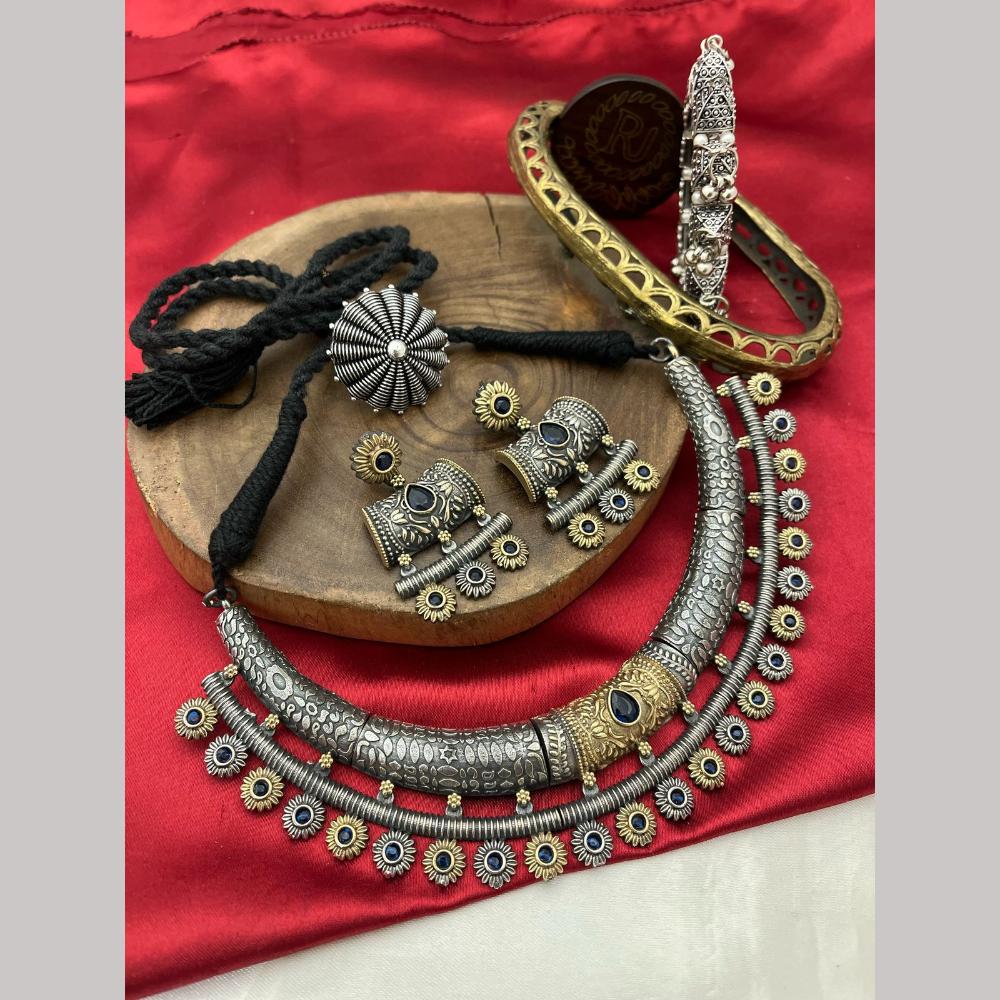 FS Collection 2 Tone Plated Pota Stone Necklace Set