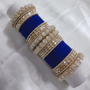 FS Collection Gold Plated Crystal Stone And Pearl Velvet Bangles Set