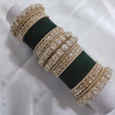 FS Collection Gold Plated Crystal Stone And Pearl Velvet Bangles Set