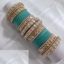 FS Collection Gold Plated Crystal Stone And Pearl Velvet Bangles Set