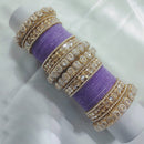 FS Collection Gold Plated Crystal Stone And Pearl Velvet Bangles Set