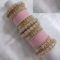 FS Collection Gold Plated Crystal Stone And Pearl Velvet Bangles Set