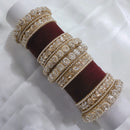 FS Collection Gold Plated Crystal Stone And Pearl Velvet Bangles Set