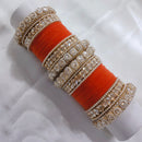 FS Collection Gold Plated Crystal Stone And Pearl Velvet Bangles Set