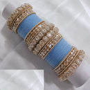 FS Collection Gold Plated Crystal Stone And Pearl Velvet Bangles Set