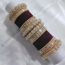 FS Collection Gold Plated Crystal Stone And Pearl Velvet Bangles Set
