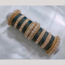 FS Collection Gold Plated Crystal Stone And Pearl Metal Bangles Set