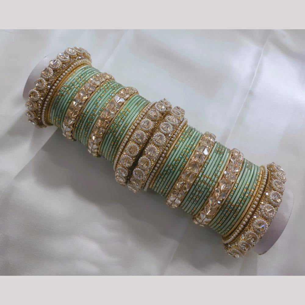 FS Collection Gold Plated Crystal Stone And Pearl Metal Bangles Set