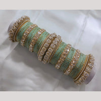 FS Collection Gold Plated Crystal Stone And Pearl Metal Bangles Set