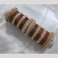 FS Collection Gold Plated Crystal Stone And Pearl Metal Bangles Set