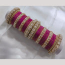 FS Collection Gold Plated Crystal Stone And Pearl Metal Bangles Set