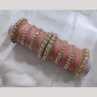 FS Collection Gold Plated Crystal Stone And Pearl Metal Bangles Set