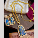 FS Collection Ethnic Gold Plated Druzy Crystal Stone Chain Pendant Set