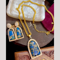 FS Collection Ethnic Gold Plated Druzy Crystal Stone Chain Pendant Set