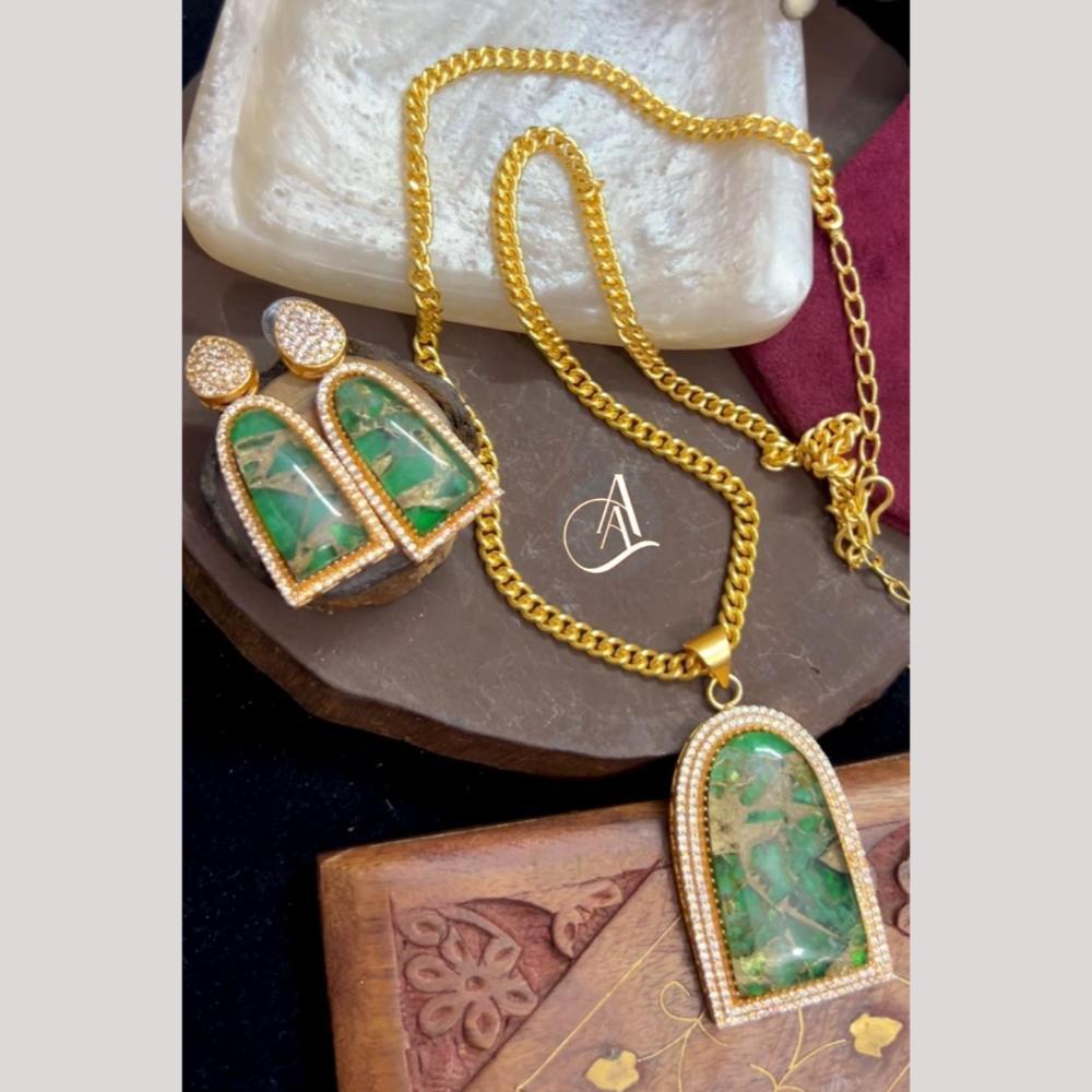 FS Collection Ethnic Gold Plated Druzy Crystal Stone Chain Pendant Set