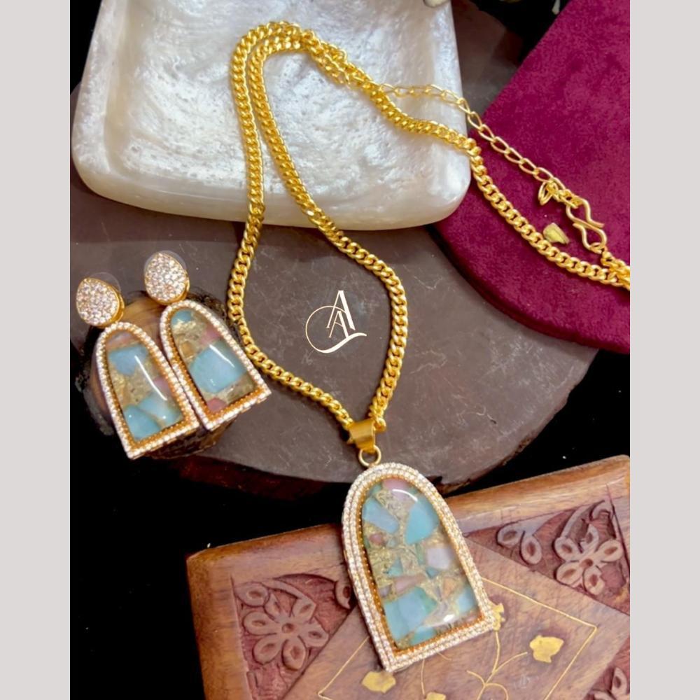 FS Collection Ethnic Gold Plated Druzy Crystal Stone Chain Pendant Set