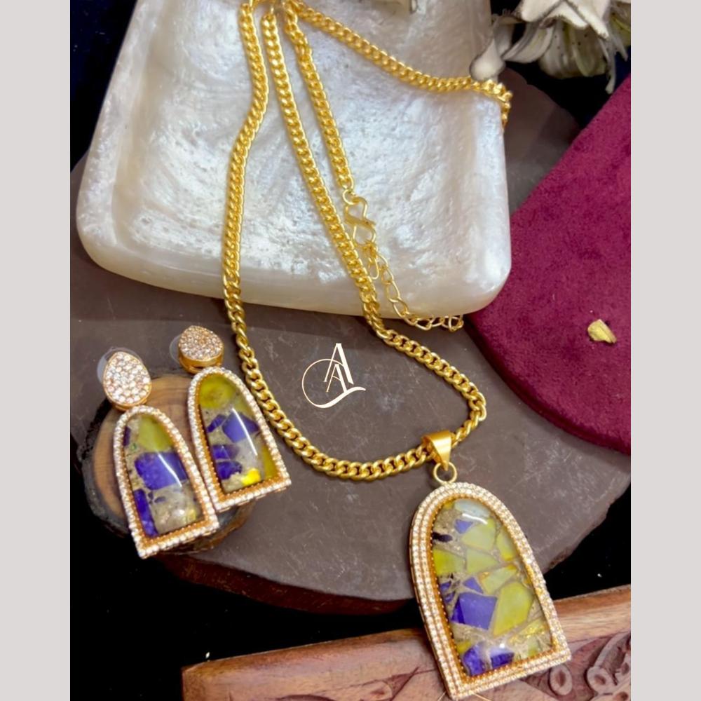 FS Collection Ethnic Gold Plated Druzy Crystal Stone Chain Pendant Set