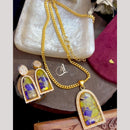 FS Collection Ethnic Gold Plated Druzy Crystal Stone Chain Pendant Set