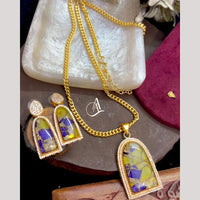 FS Collection Ethnic Gold Plated Druzy Crystal Stone Chain Pendant Set