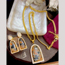 FS Collection Ethnic Gold Plated Druzy Crystal Stone Chain Pendant Set