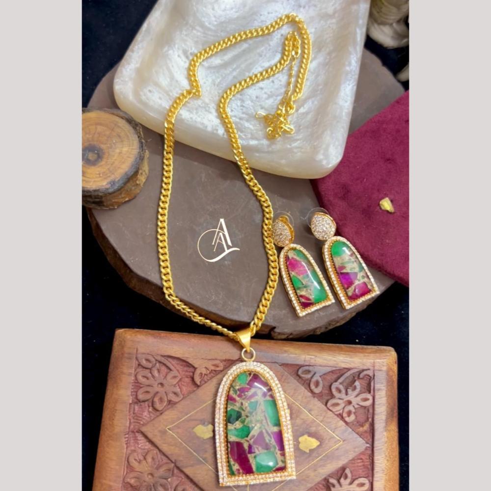 FS Collection Ethnic Gold Plated Druzy Crystal Stone Chain Pendant Set