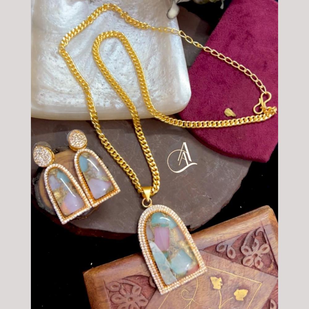 FS Collection Ethnic Gold Plated Druzy Crystal Stone Chain Pendant Set