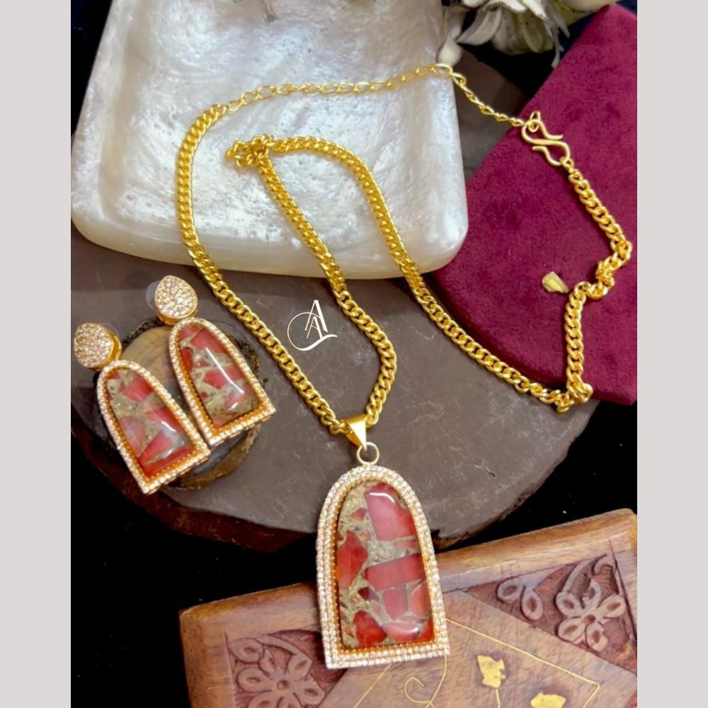 FS Collection Ethnic Gold Plated Druzy Crystal Stone Chain Pendant Set