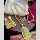 FS Collection Ethnic Gold Plated Druzy Crystal Stone Chain Pendant Set