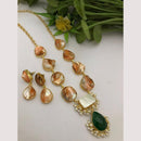 FS Collection Regal Gold Plated  with Elegant Mother of Pearl Touch Long Necklace Set
