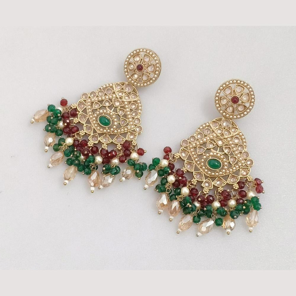 FS Collection Gold Plated Crystal Stone And Beads Dangler Earrings