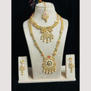 FS Collection Gold Finish Pota And Pearl Traditional Meenakari Double Necklace Set
