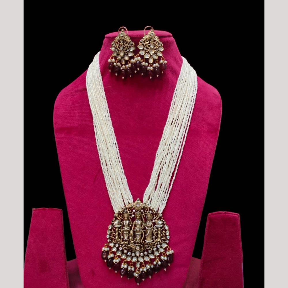 FS Collection Traditional Temple Design Necklace Set with Beads