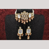 FS Collection Royal Gold Plated Kundan & Pearl Choker Necklace Set