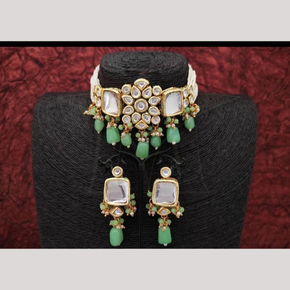 FS Collection Royal Gold Plated Kundan & Pearl Choker Necklace Set