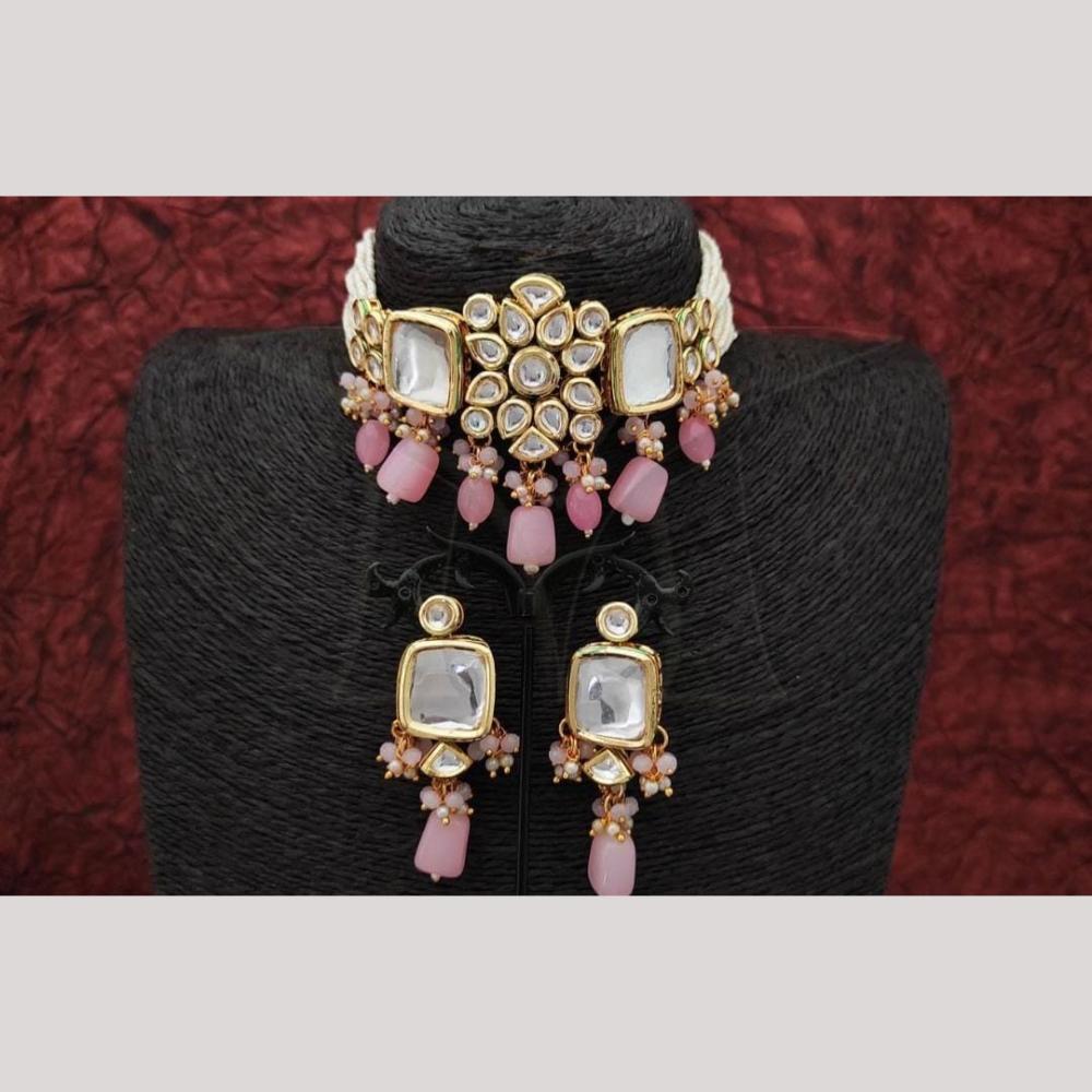 FS Collection Royal Gold Plated Kundan & Pearl Choker Necklace Set