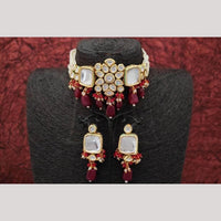 FS Collection Royal Gold Plated Kundan & Pearl Choker Necklace Set