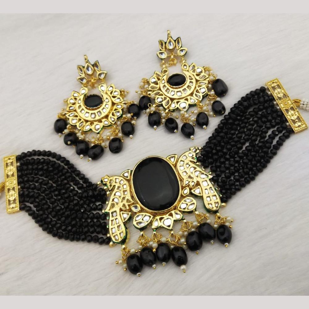 FS Collection Gold Plated Pota Stone And Beads Choker Necklace Set