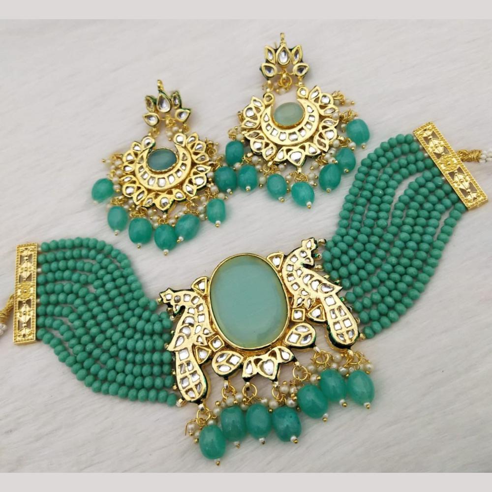 FS Collection Gold Plated Pota Stone And Beads Choker Necklace Set