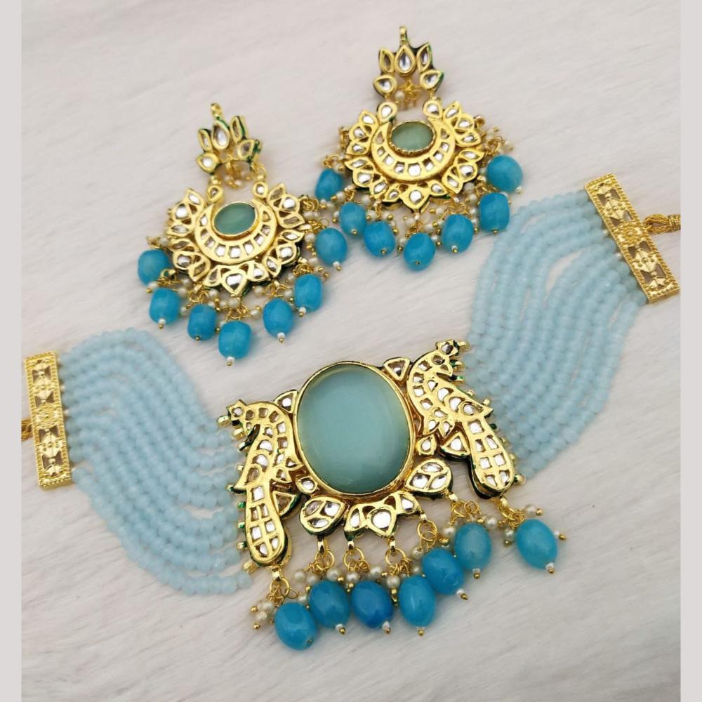 FS Collection Gold Plated Pota Stone And Beads Choker Necklace Set