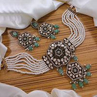 FS Collection Royal Gold Plated Kundan & Pearl Choker Necklace Set
