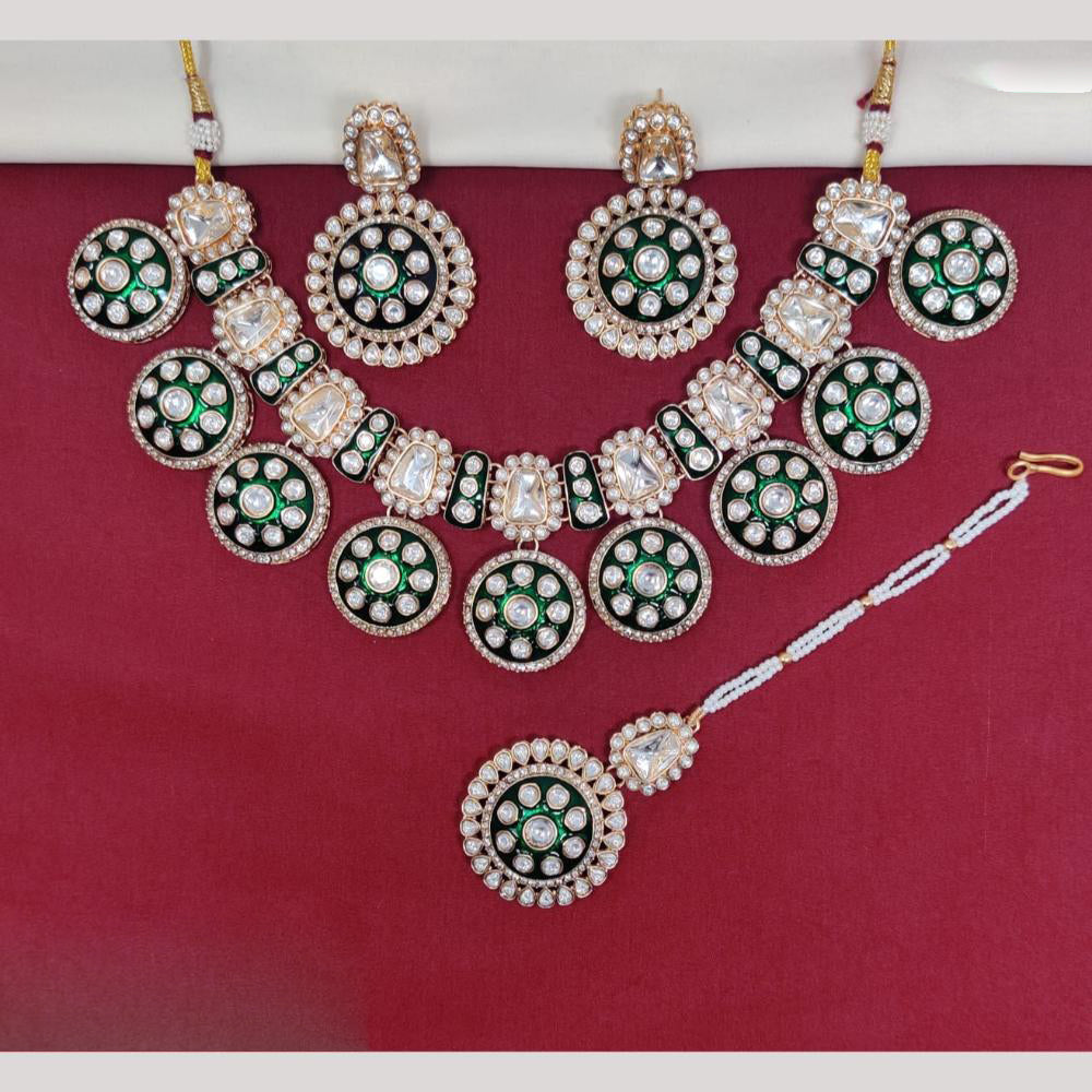 FS Collection Gold Finish Pota And Meenakari Necklace Set