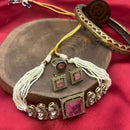 FS Collection Gold Plated Polki Kundan Stone And Beads Choker Necklace Set