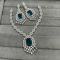FS Collection Silver Plated Sparkling American Diamond Necklace Set