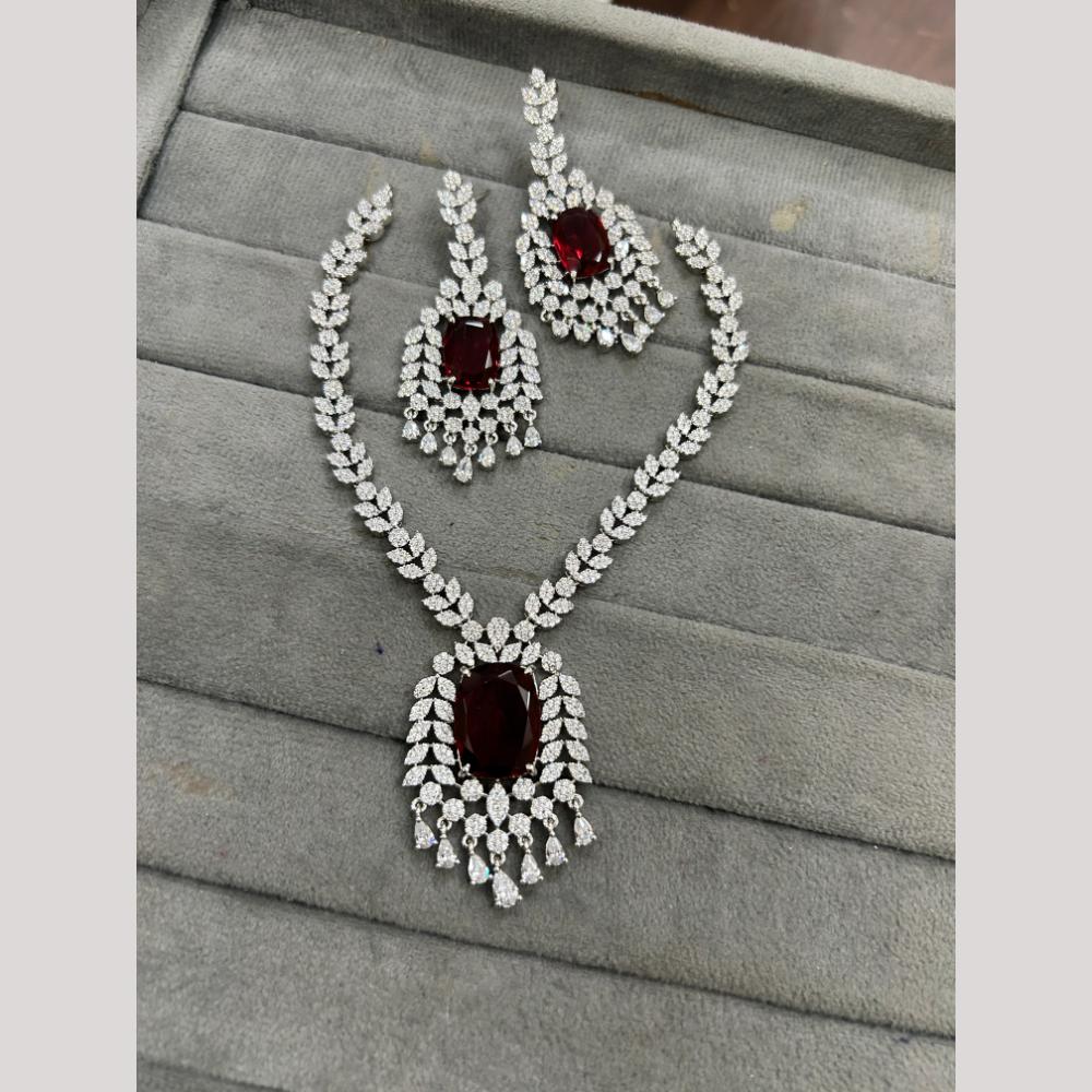 FS Collection Silver Plated Sparkling American Diamond Necklace Set