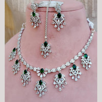 FS Collection Silver Plated Sparkling American Diamond Necklace Set
